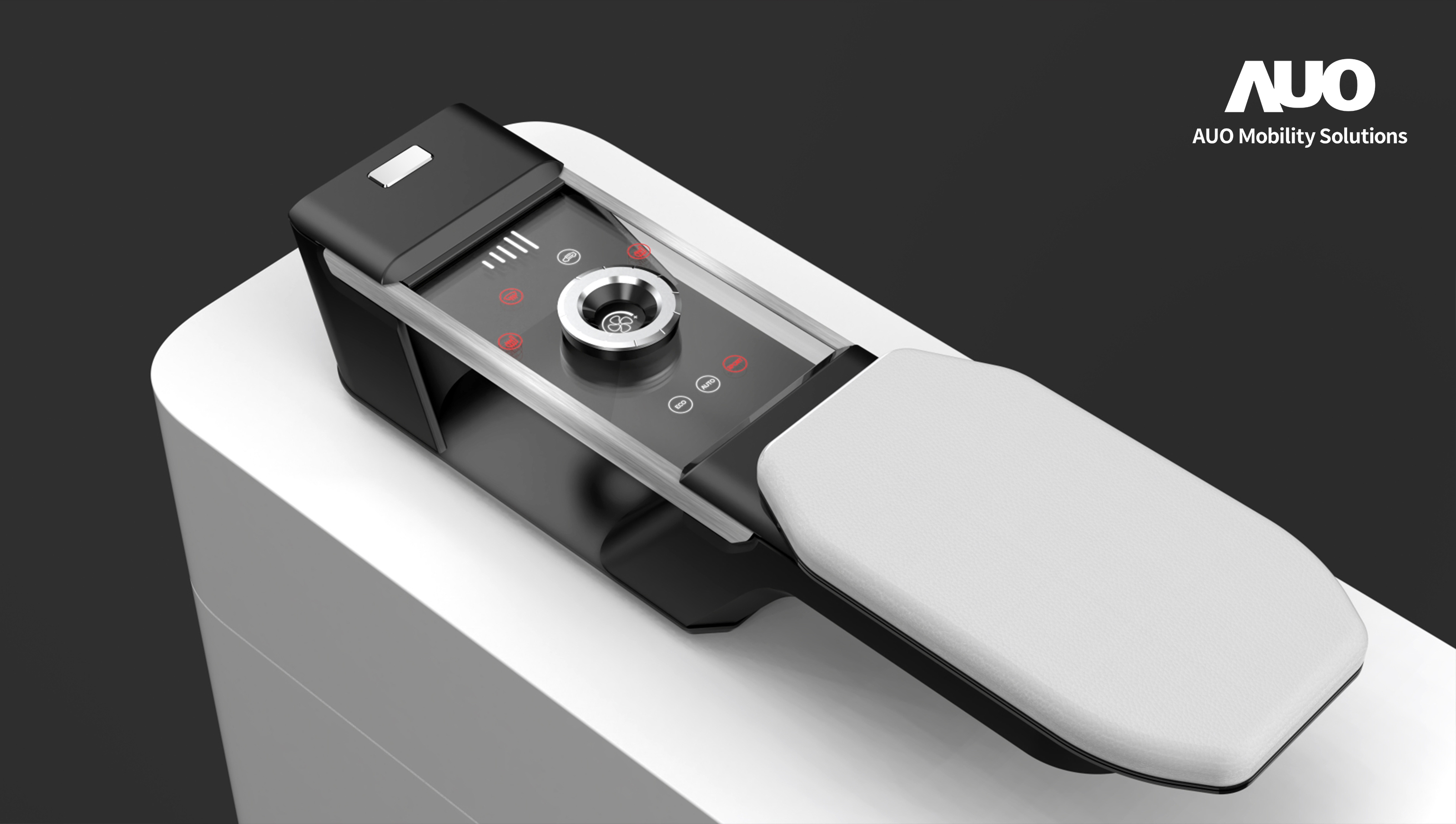 友達智慧移動全新發表INVISY隱形科技系列，CrystalSense Console以最簡約的機構設計，提供直覺控制的主動觸覺回饋與壓力感測，並且動態呈現、僅在需要時顯示，打造未來座艙的極致互動體驗。