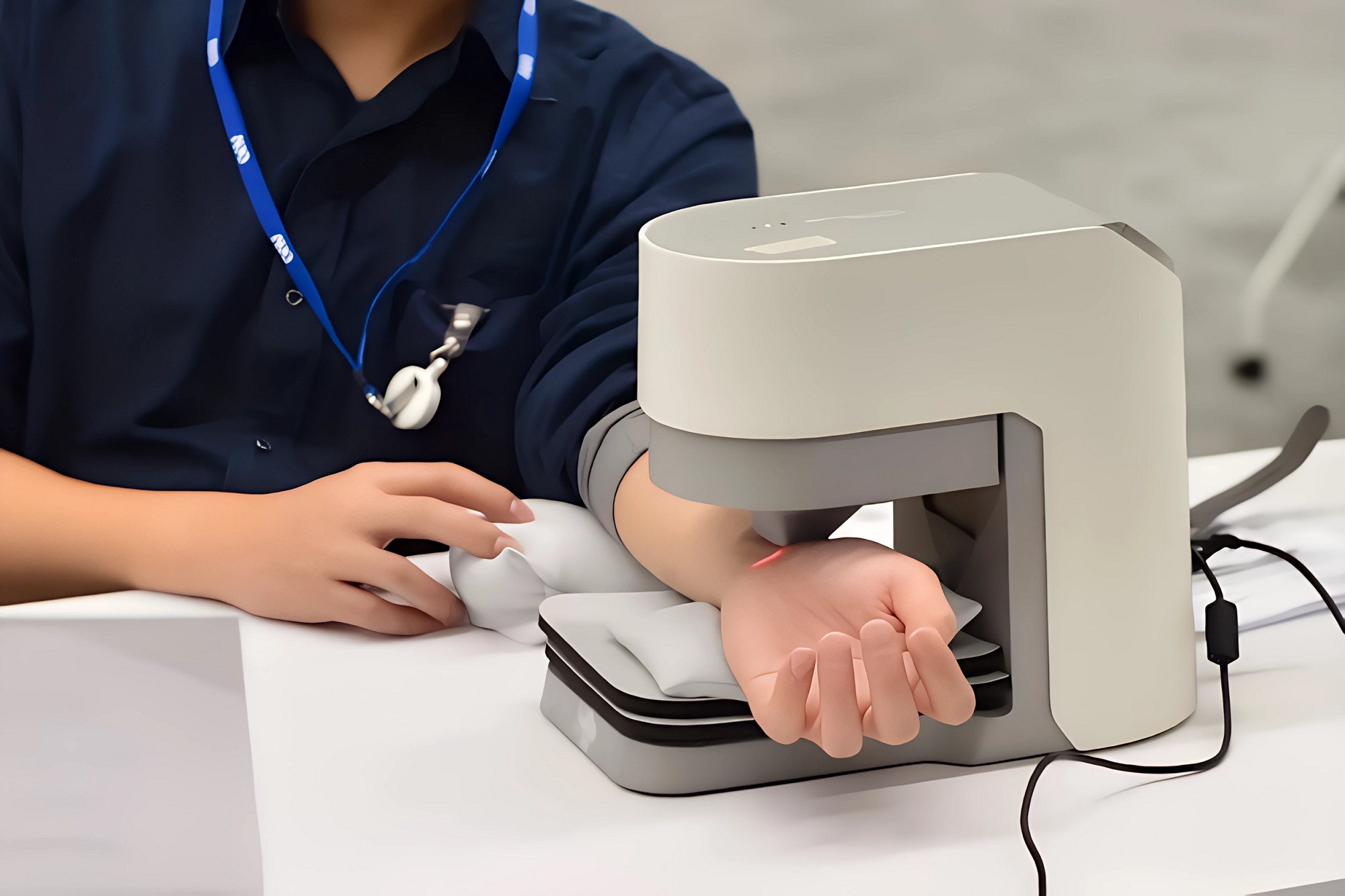 友達耘康中醫數位化檢測解決方案之脈象檢測系統採用高靈敏多點式壓力感測器，可真實還原「寸、關、尺」三部脈象量測結果